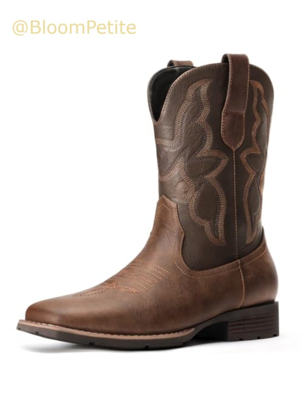 Men's Western Cowboy Boots Square Toe Faux Leather Pull-On